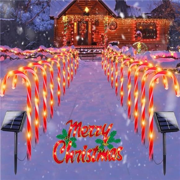 24 Pack  Waterproof Solar Christmas Candy Cane Lights, Stake Lights with 8 Modes - Picture 1 of 7